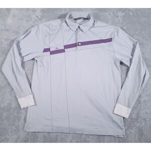Travis Mathew Polo Shirt Mens Large Gray Golf Long Sleeve Purple Striped